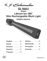 Schumacher SL184BU Lithium Ion 360˚ Slim Rechargeable Work Light SL184GU Lithium Ion 360˚ Slim Rechargeable Work Light SL184RU Lithium Ion 360˚ Slim Rechargeable Work Light Manuale del proprietario